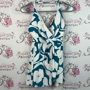 Anne Cole bathing suit one piece dress look Teal and White Floral flowers